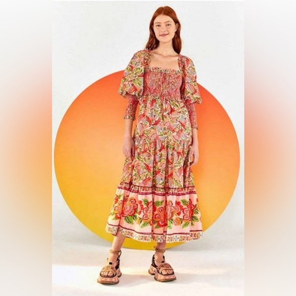 Farm Rio macaw flight smocked top maxi dress - Picture 2 of 5